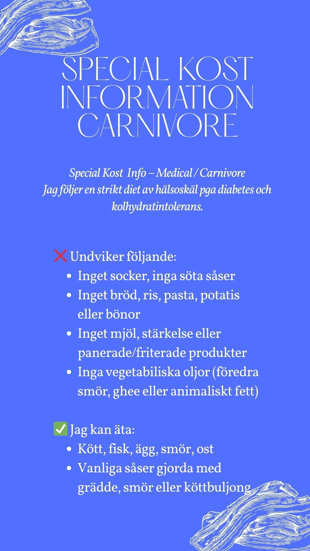 Carnivore Special Dietary Request Card