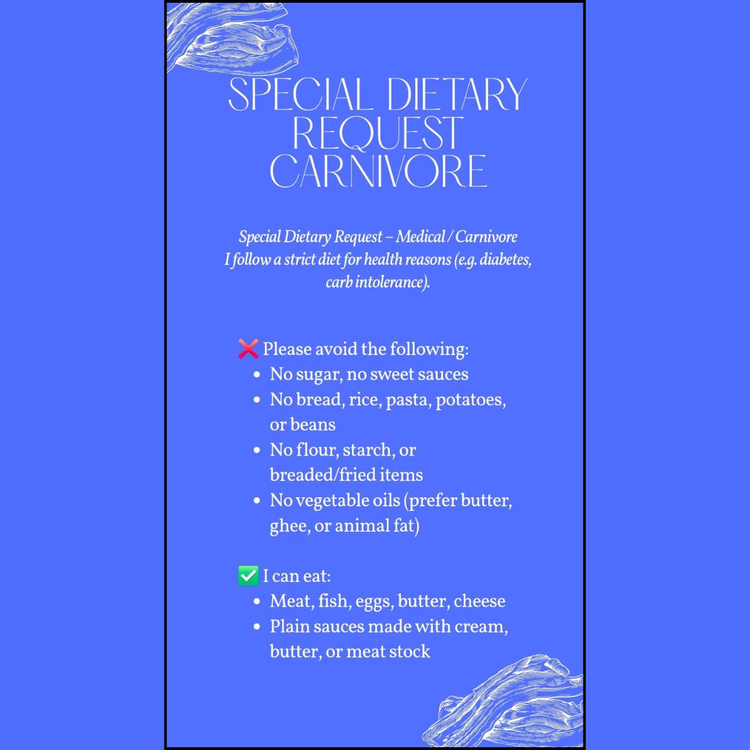 Carnivore  Special Dietary Request  Card