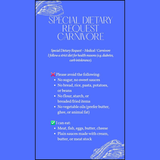 Carnivore  Special Dietary Request  Card